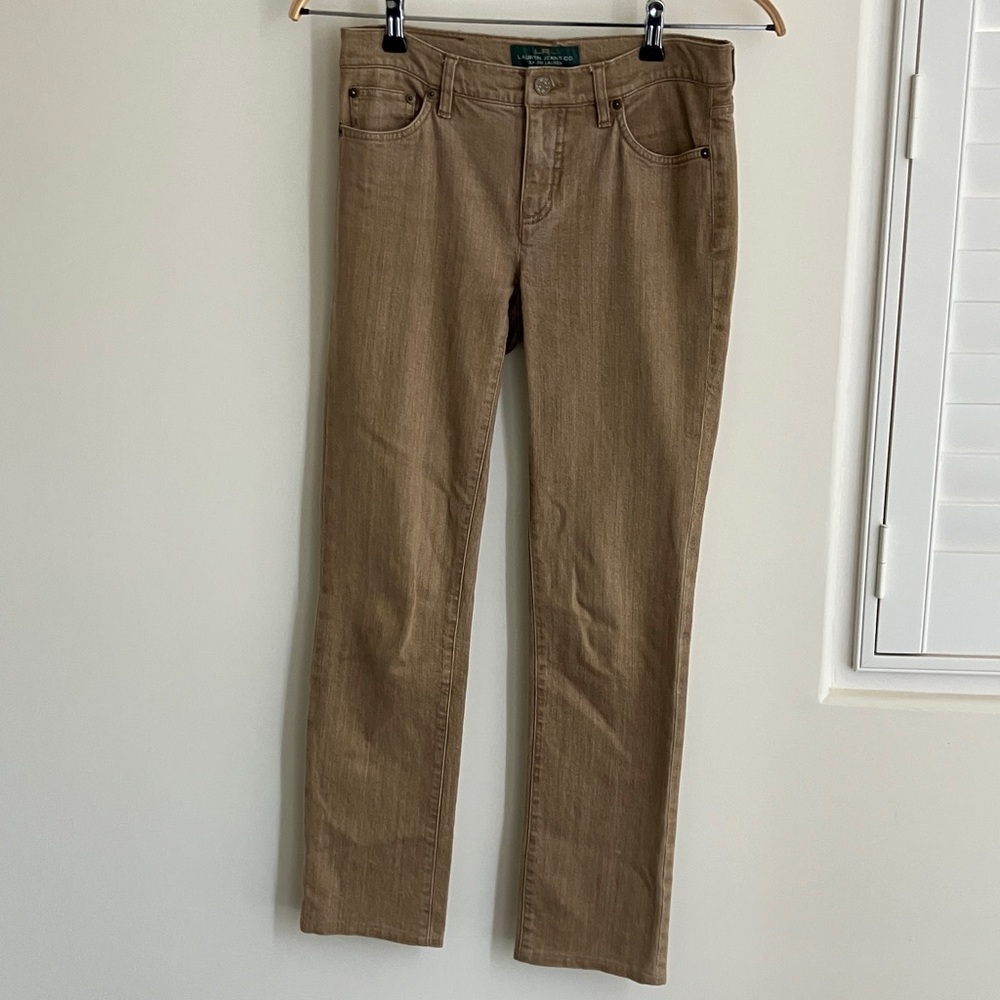 Ralph Lauren Jeans Co Tan Denim Jeans, Some Stretch, Straight Leg Women’s Size 2
